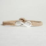 Tan Infinity - Simple Single Silver Infinity Sign/Eight woven with Tan Wax Cord Bracelet / Wristband - Men Jewelry - Unisex 