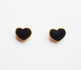On SALE - Black Heart Gold Plated Stud Earrings - Bridesmaid gift - Gift under 10