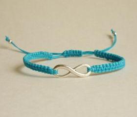 Silver Plated Infinity Blue Friendship Bracelet with Adjustable Style - Gift for Him - Gift under 15 - Unisex