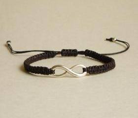 Silver Plated Infinity Black Friendship Bracelet with Adjustable Style - Gift for Him - Gift under 15 - Unisex