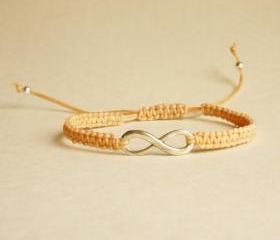 Silver Plated Infinity Tan Friendship Bracelet with Adjustable Style - Gift for Him - Gift under 15 - Unisex