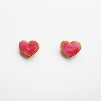 On SALE - Pink Heart Gold Plated Stud Earrings - Bridesmaid gift - Gift under 10