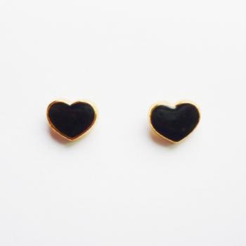 On SALE - Black Heart Gold Plated Stud Earrings - Bridesmaid gift - Gift under 10