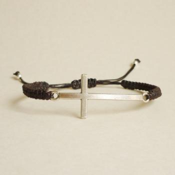 Silver Side Cross Wax Cord Bracelet with Adjustable Style - Gift for Him - Gift under 15 